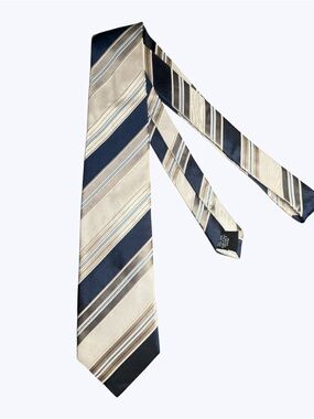 Boss Navy and White Striped Silk Tie